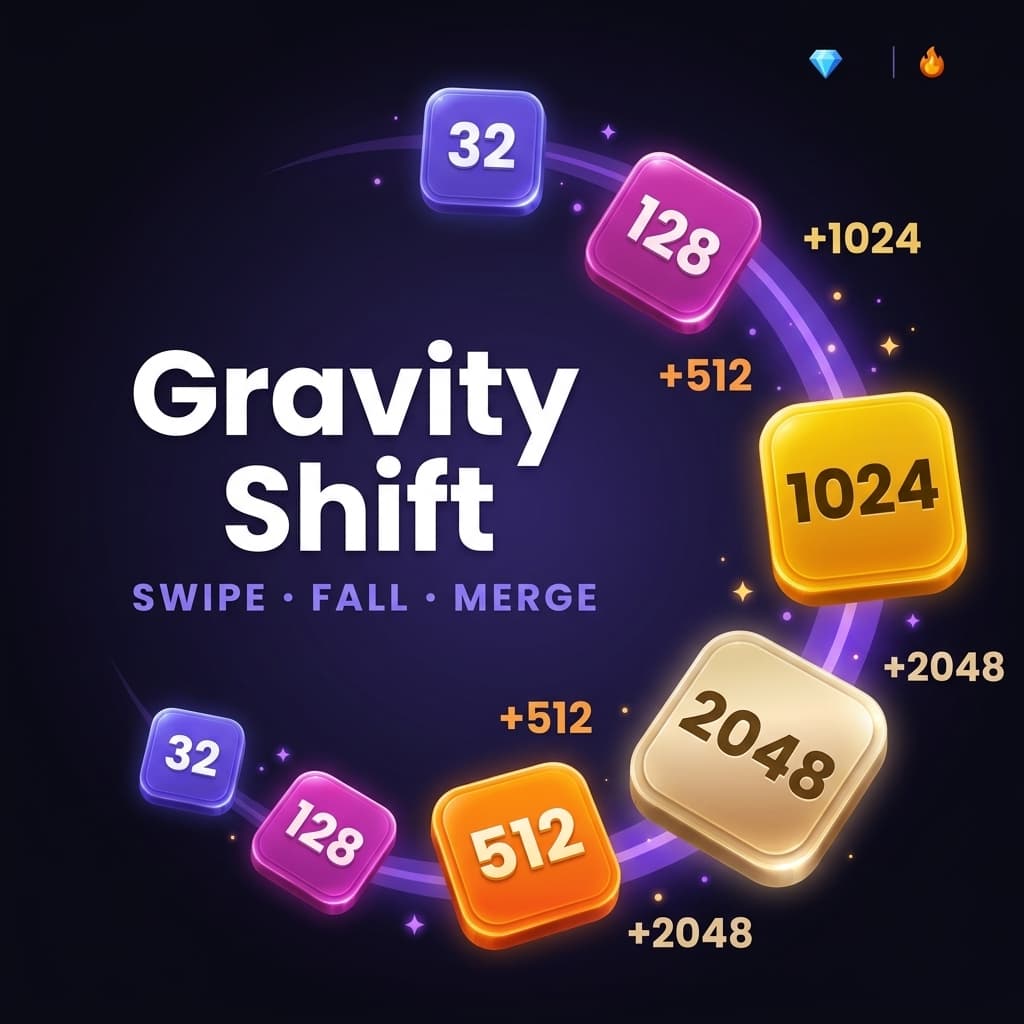 Gravity Shift - tiles merging from 32 up to 2048